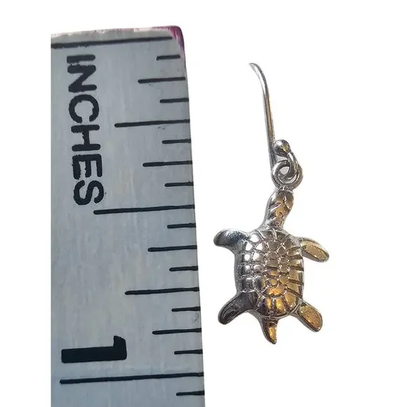Sea Turtle 1/2 Inch Sterling Silver .925 Dangle Earrings - Picture 6 of 10